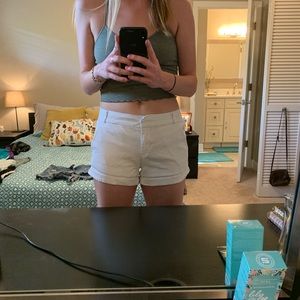 White Chino Shorts with seersucker detail